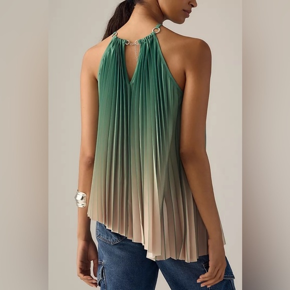 NWT Anthropologie Green  Ombre Pleated Asymmetrical Tank XS - Picture 7 of 7